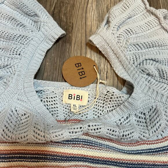 NWT BiBi Stripped Knit Too Flutter Sleeves baby Blue Women’s XL‎ - Picture 4 of 8